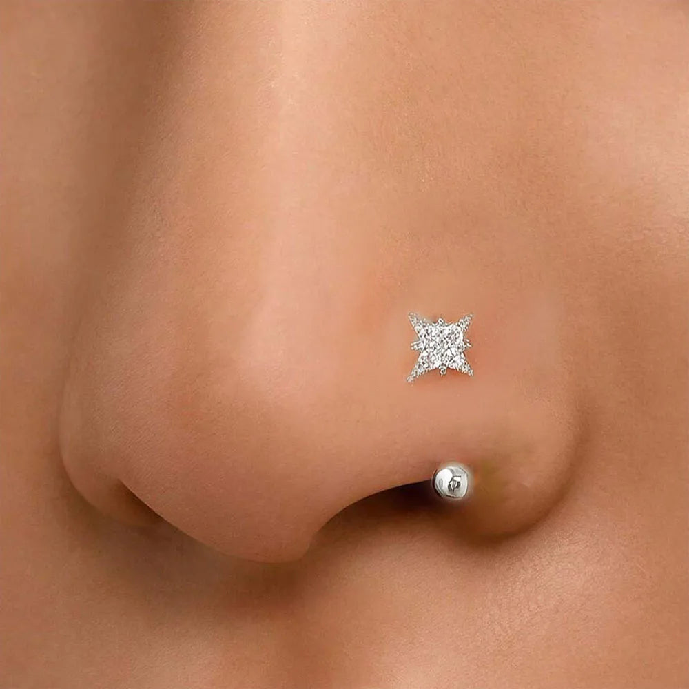 1Pc Simple Flower-Shaped Nose Ring,14K Gold Plated Stainless Steel Piercing Jewelry for Women Daily Wear Body Piercing Accessory