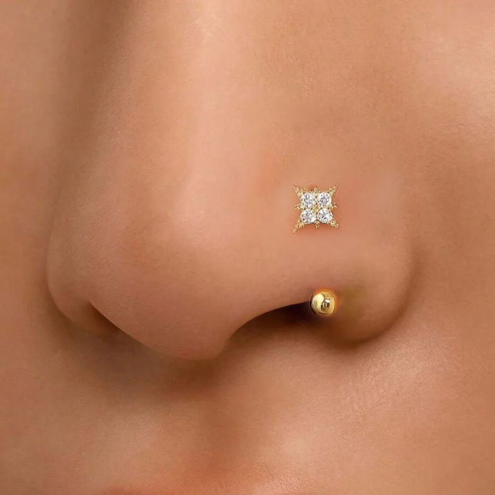 1Pc Simple Flower-Shaped Nose Ring,14K Gold Plated Stainless Steel Piercing Jewelry for Women Daily Wear Body Piercing Accessory