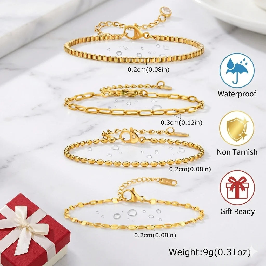 Bracelet Femme Chaîne Chevron Plaqué Or 14K – Acier Inoxydable, Imperméable & Anti-Ternissement