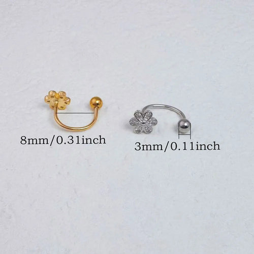 1Pc Simple Flower-Shaped Nose Ring,14K Gold Plated Stainless Steel Piercing Jewelry for Women Daily Wear Body Piercing Accessory