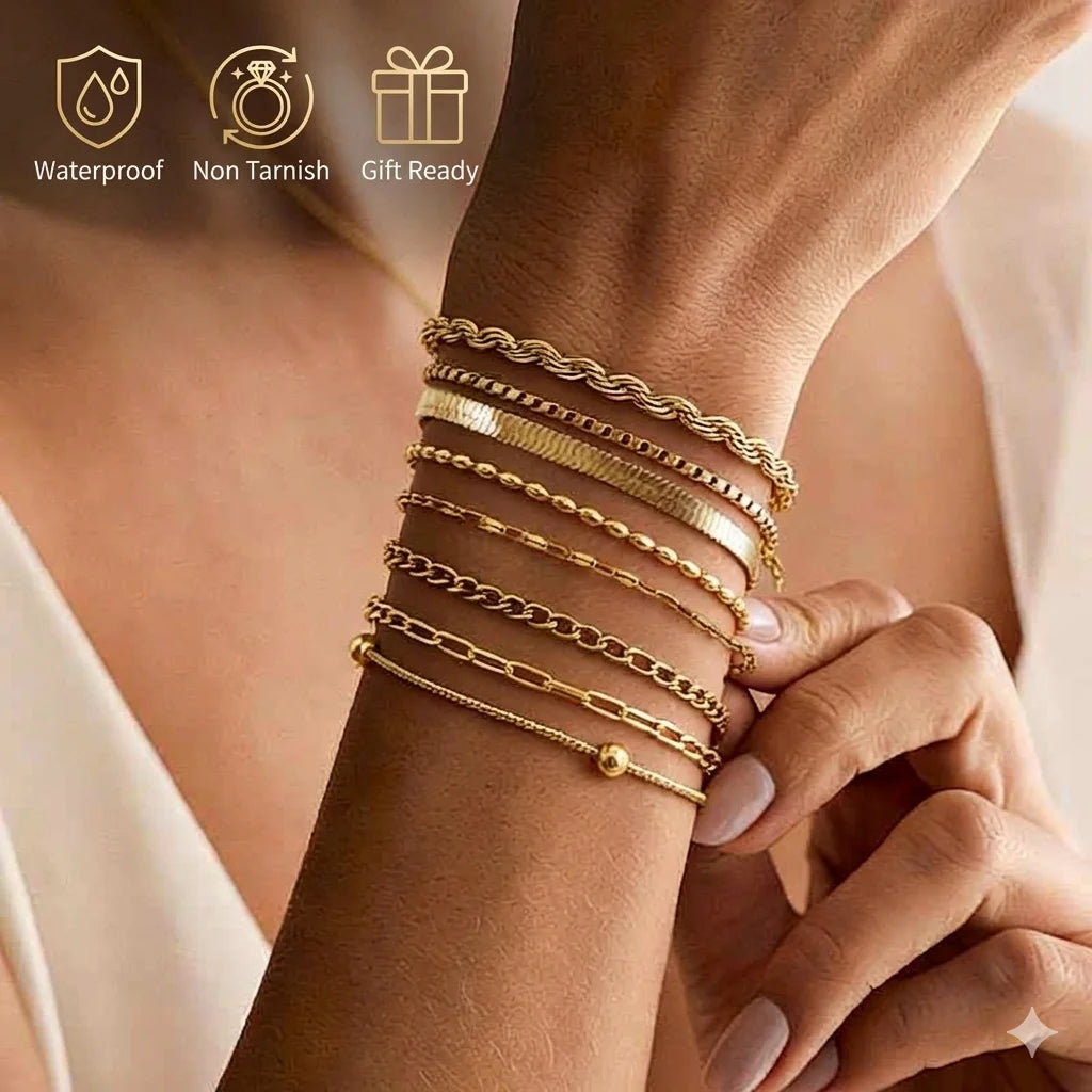 Bracelet Femme Chaîne Chevron Plaqué Or 14K – Acier Inoxydable, Imperméable & Anti-Ternissement