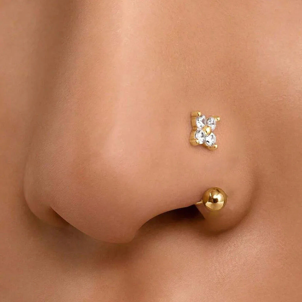 1Pc Simple Flower-Shaped Nose Ring,14K Gold Plated Stainless Steel Piercing Jewelry for Women Daily Wear Body Piercing Accessory
