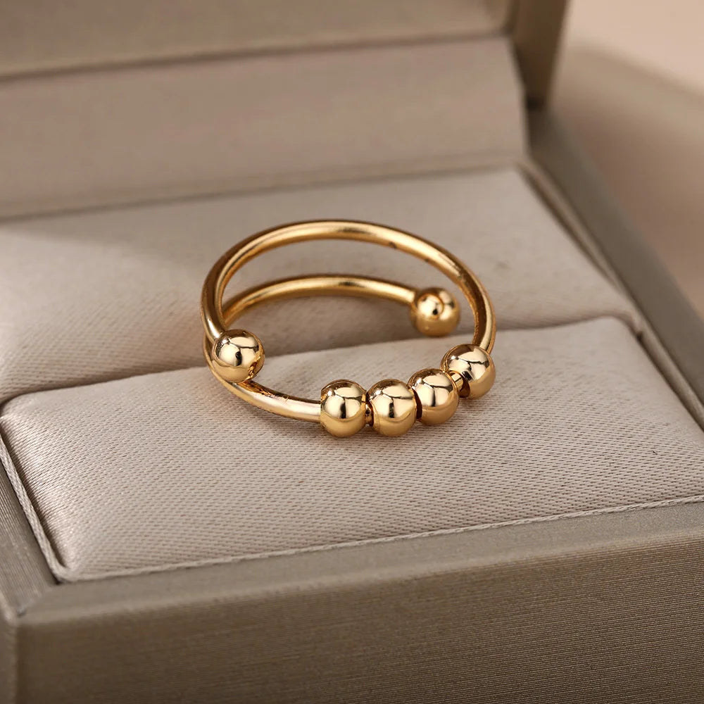 Bague Anti-Stress Spinner Femme – Plaquée Or 18K, Acier Inoxydable, Ajustable & Rotative