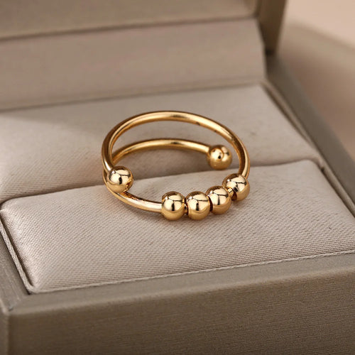Bague Anti-Stress Spinner Femme – Plaquée Or 18K, Acier Inoxydable, Ajustable & Rotative