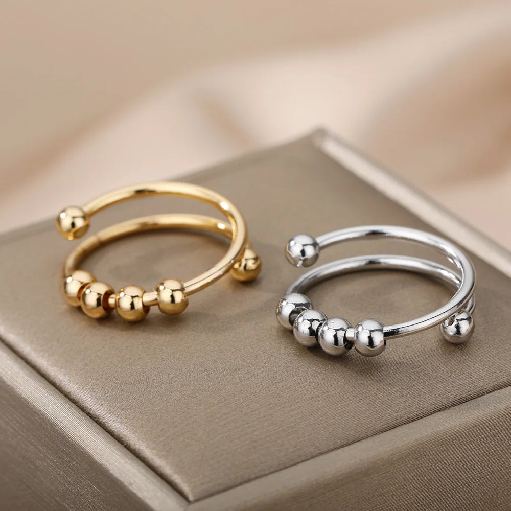 Bague Anti-Stress Spinner Femme – Plaquée Or 18K, Acier Inoxydable, Ajustable & Rotative