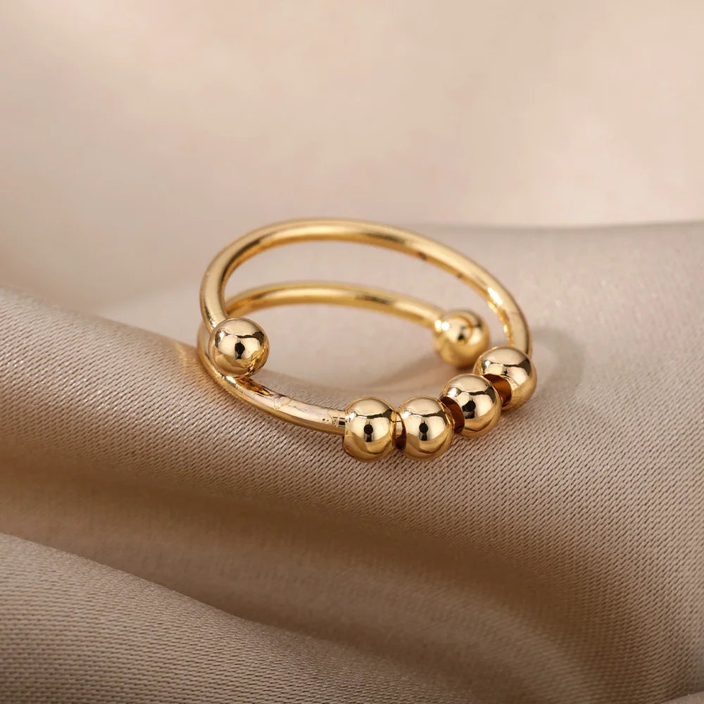 Bague Anti-Stress Spinner Femme – Plaquée Or 18K, Acier Inoxydable, Ajustable & Rotative
