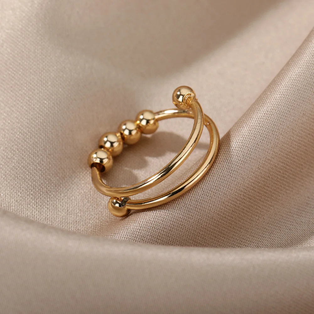 Bague Anti-Stress Spinner Femme – Plaquée Or 18K, Acier Inoxydable, Ajustable & Rotative