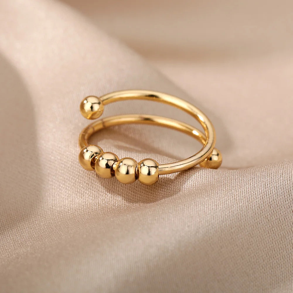 Bague Anti-Stress Spinner Femme – Plaquée Or 18K, Acier Inoxydable, Ajustable & Rotative