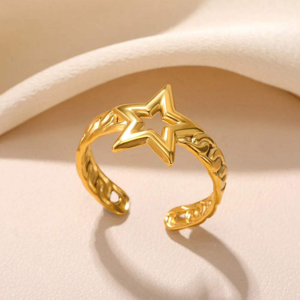 316L Stainless Steel Shell Rings for Women Adjustable Gold Color Little Star Open Rings Female Jewelry Weddings Gifts New Trendy