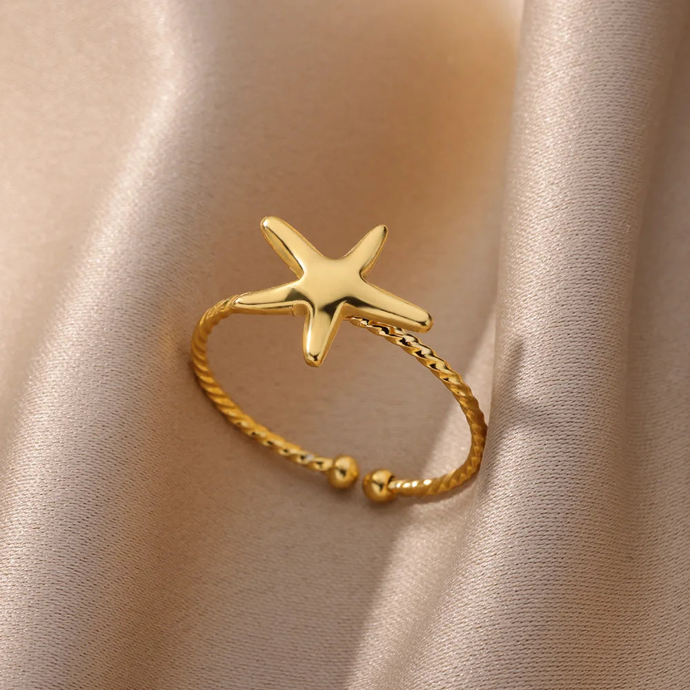 316L Stainless Steel Shell Rings for Women Adjustable Gold Color Little Star Open Rings Female Jewelry Weddings Gifts New Trendy