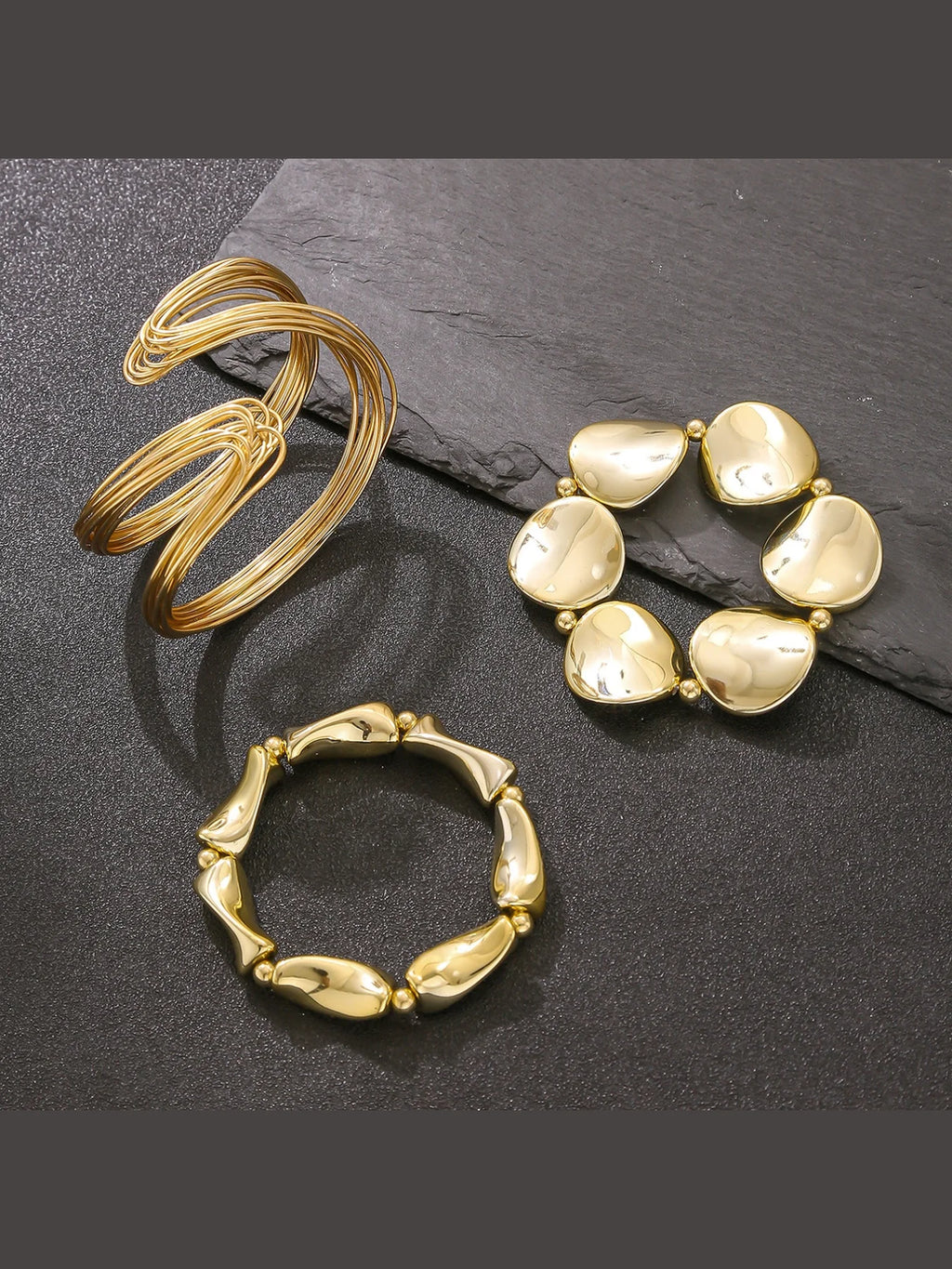Geometric Twisted Lines Irregular Shaped Open Cuff Bracelet and Bangle Set for Women Punk Exaggerated Style Fashionable Accessory