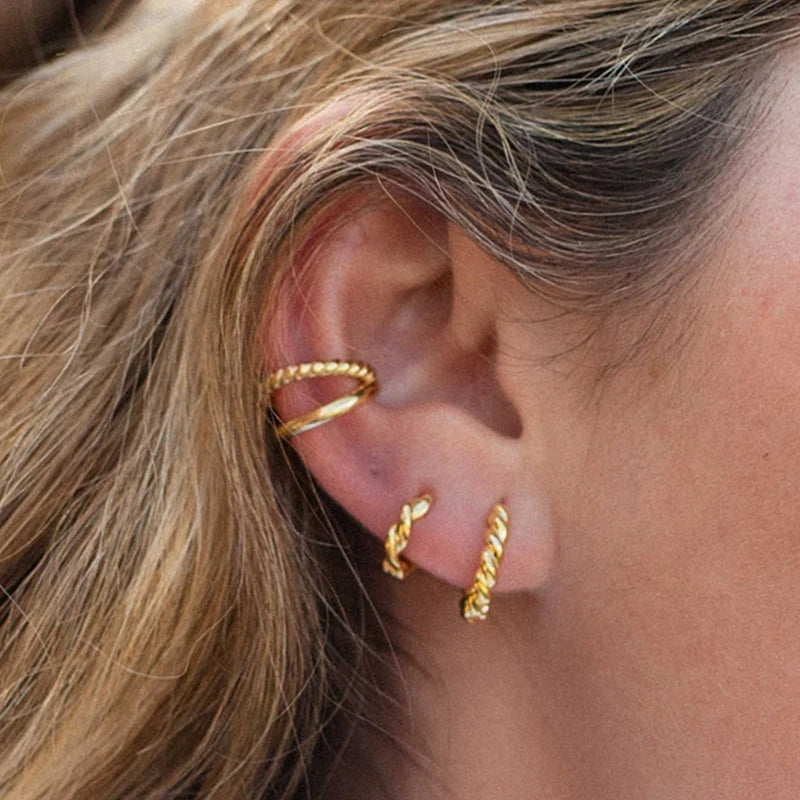 Clip d'Oreille Géométrique Plaqué Or 24K – Argent 925 & Or, Sans Perçage, Zircon, Style Tendance