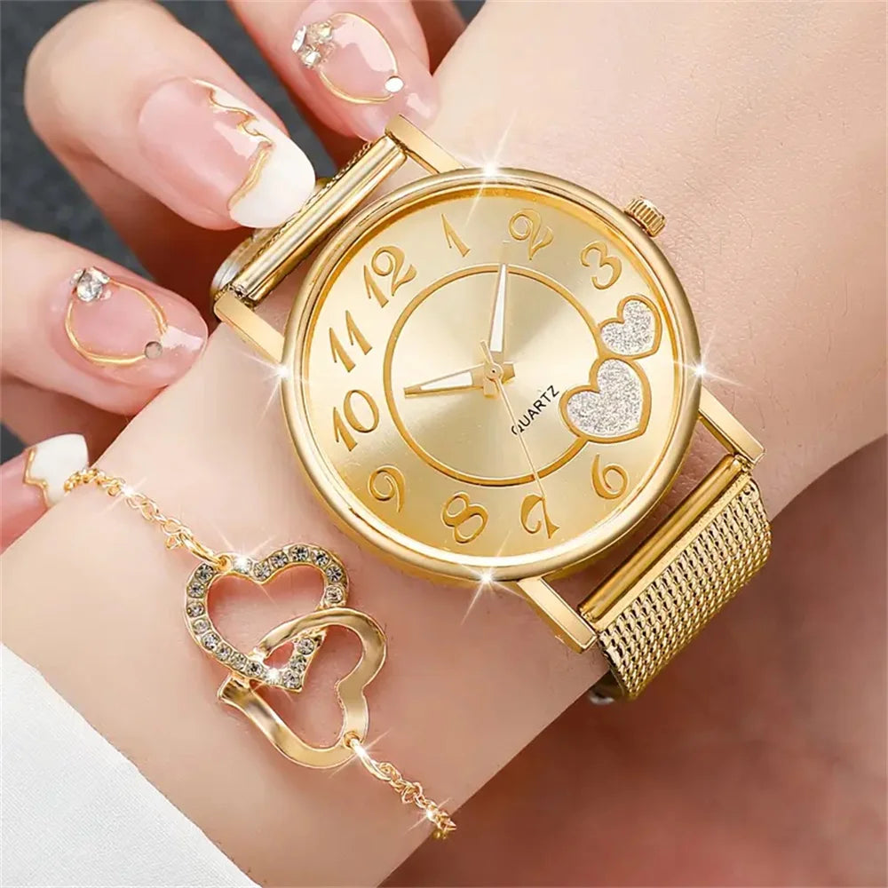 Montre Femme Quartz 006 – Set Bijoux Papillon, Cadran Sans Chiffres, Bracelet Résine
