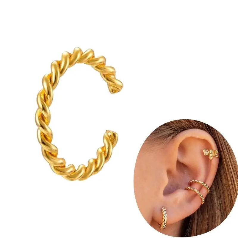 1 PCS Plated 24K High-end Geometric Design Ear Clip Women Without Perforated Geometric Cartilage Exquisite Jewelry Earrings Gift