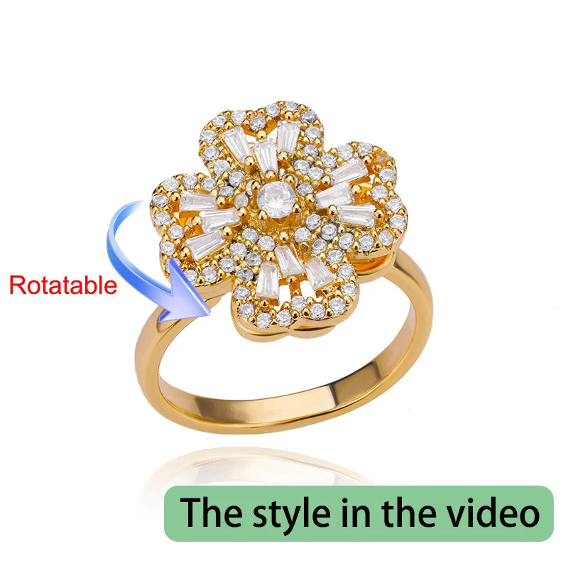 Four Clover Rotating Anxiety Rings for Women Gold Color Adjustable Stainless Steel Wedding Ring Aesthetic Jewelry Gift anillos