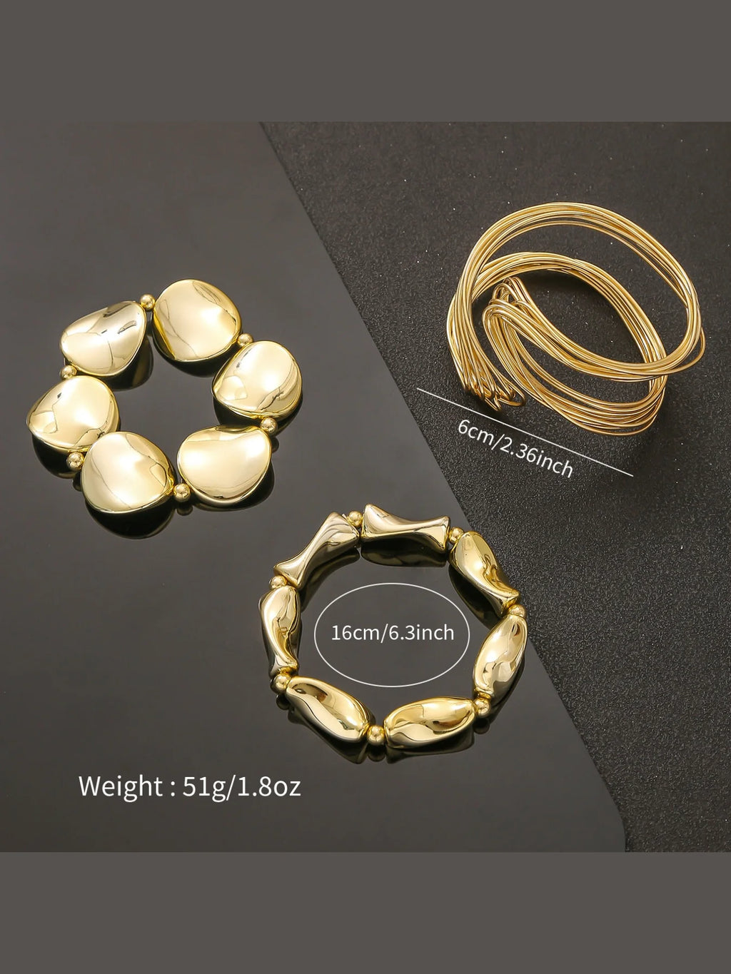Geometric Twisted Lines Irregular Shaped Open Cuff Bracelet and Bangle Set for Women Punk Exaggerated Style Fashionable Accessory