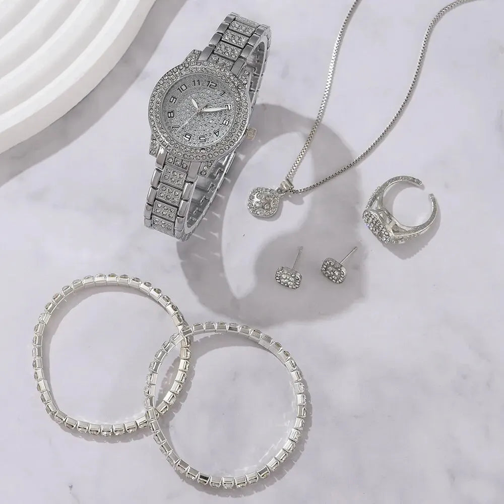 Lot de 6 Montres Femme Luxe Élégantes en Alliage avec Cristaux – Bracelet Strass Quartz Cadeau