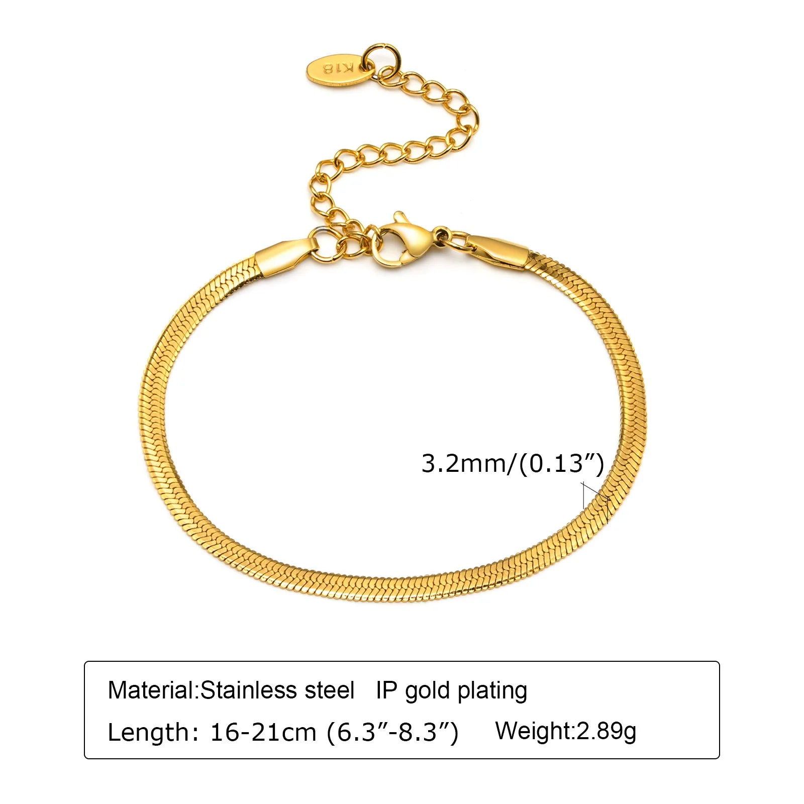 Non Tarnish Stainless Steel Bracelet Gold Plated Stackable for Women, Thin Herringbone Chain Bracelet Waterproof Jewelry Gift