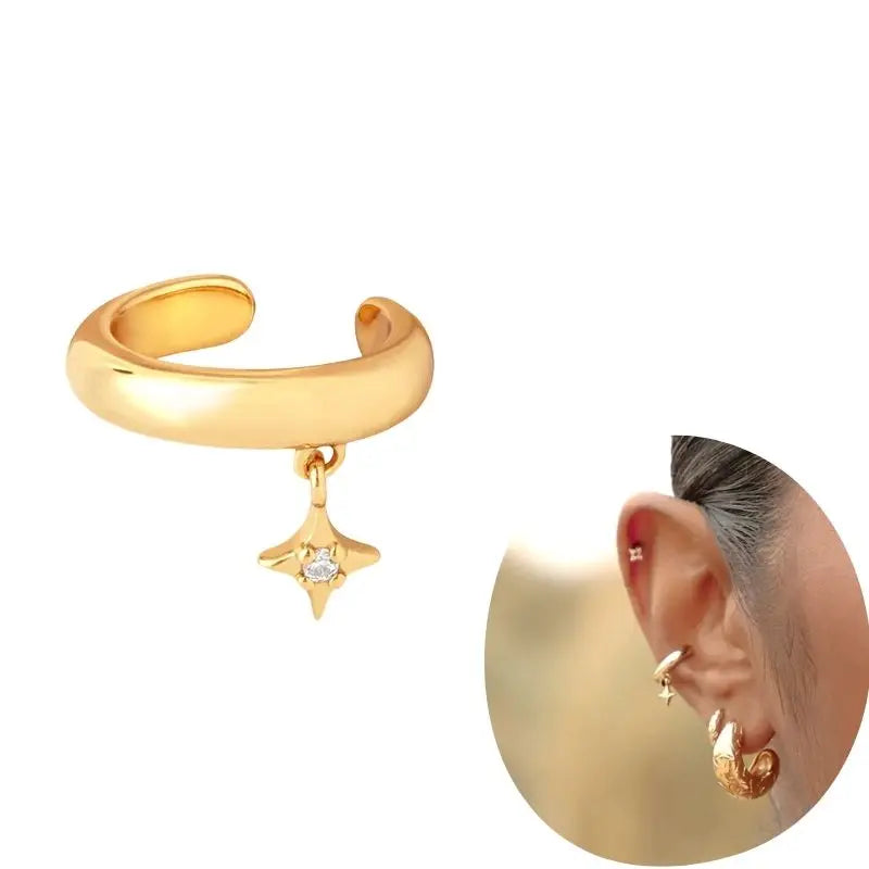 1 PCS Plated 24K High-end Geometric Design Ear Clip Women Without Perforated Geometric Cartilage Exquisite Jewelry Earrings Gift