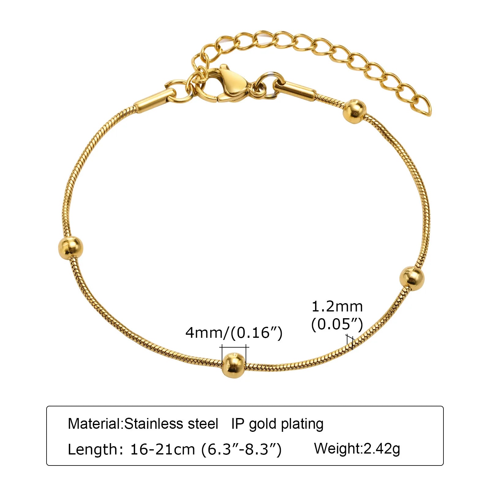 Non Tarnish Stainless Steel Bracelet Gold Plated Stackable for Women, Thin Herringbone Chain Bracelet Waterproof Jewelry Gift