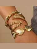 Geometric Twisted Lines Irregular Shaped Open Cuff Bracelet and Bangle Set for Women Punk Exaggerated Style Fashionable Accessory