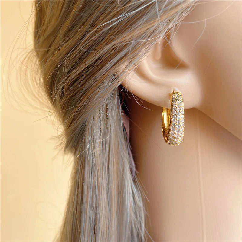 Boucles d'Oreilles Créoles Zircon Cubique Femme – Laiton & Cuivre, Design Géométrique Tendance