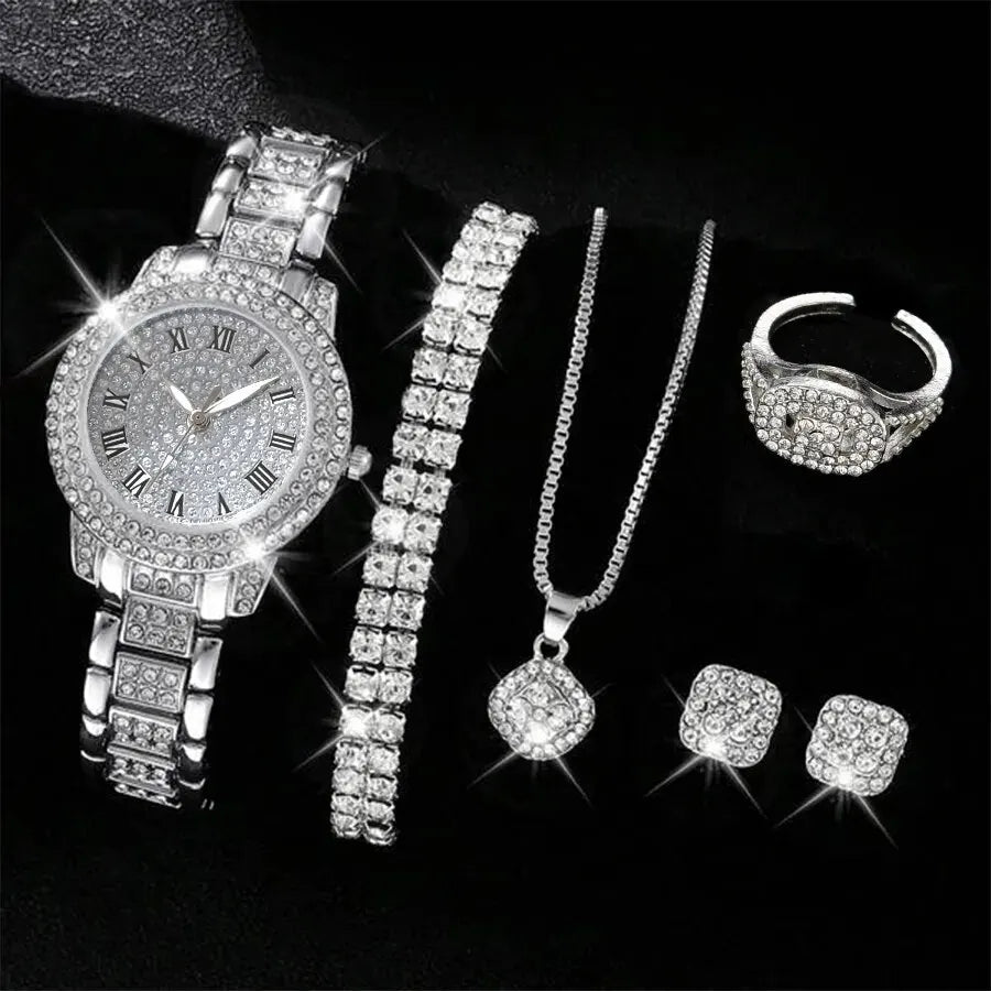 Lot de 6 Montres Femme Luxe Élégantes en Alliage avec Cristaux – Bracelet Strass Quartz Cadeau