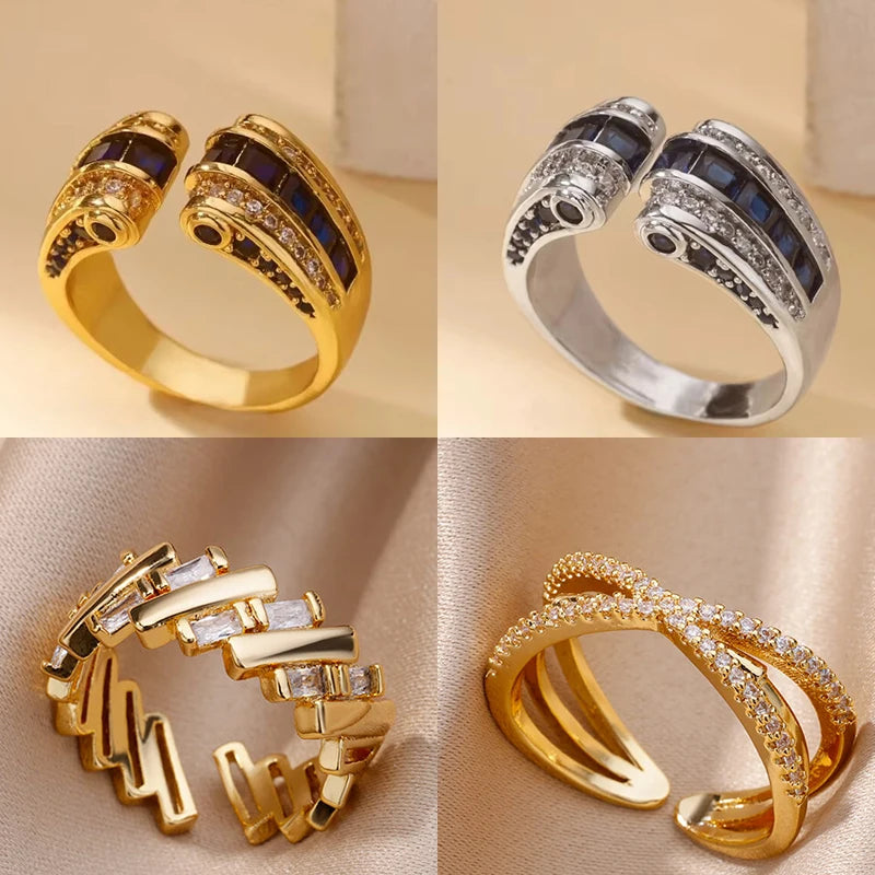 Bague Femme Gothique Ajustable Plaquée Or 18K – Acier Inoxydable, Design Géométrique Vintage Punk