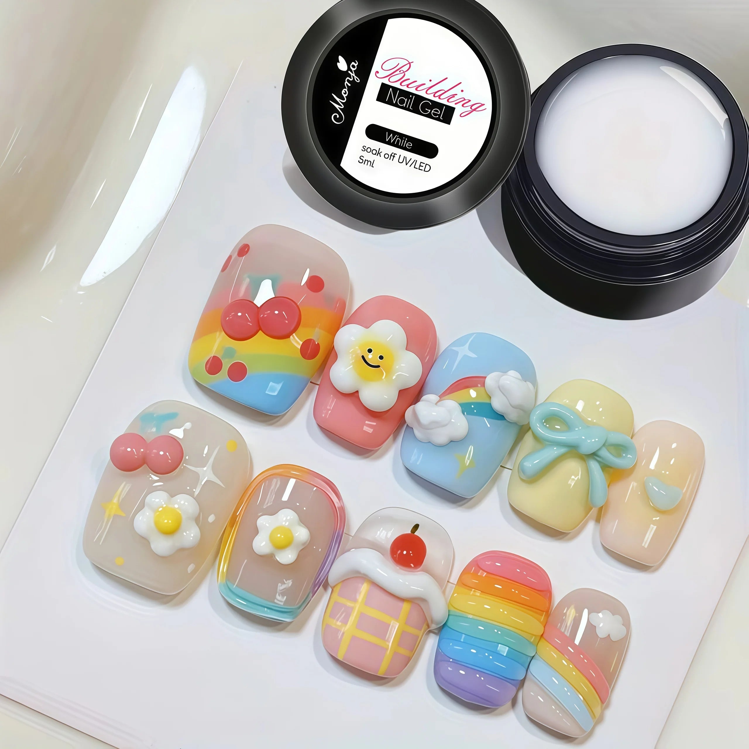 Gel 3D pour Ongles – Overlay Dur Longue Durée, Formes 3D Nœud, Géométrique, Lettres, Qualité Salon
