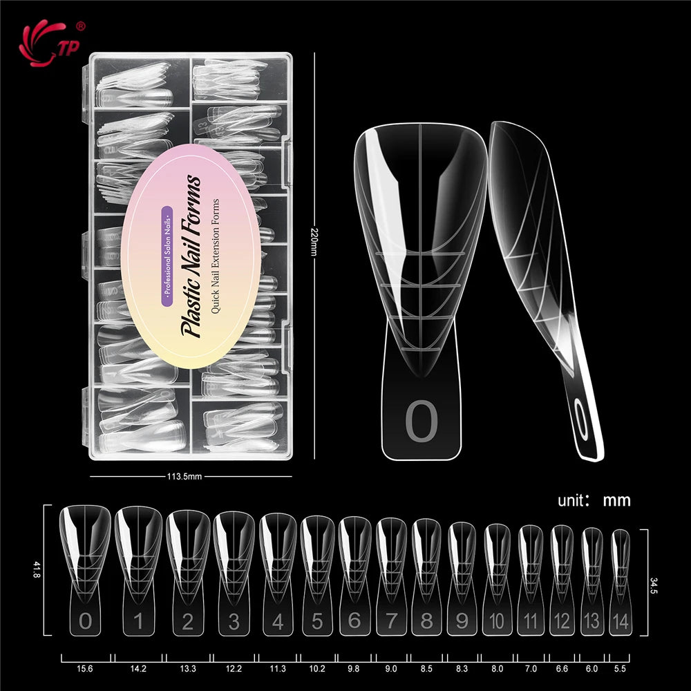 Formes d'extension d'ongles réutilisables TP 150 pcs – Moules stiletto acryliques pour gel poly, couverture complète, 15 tailles