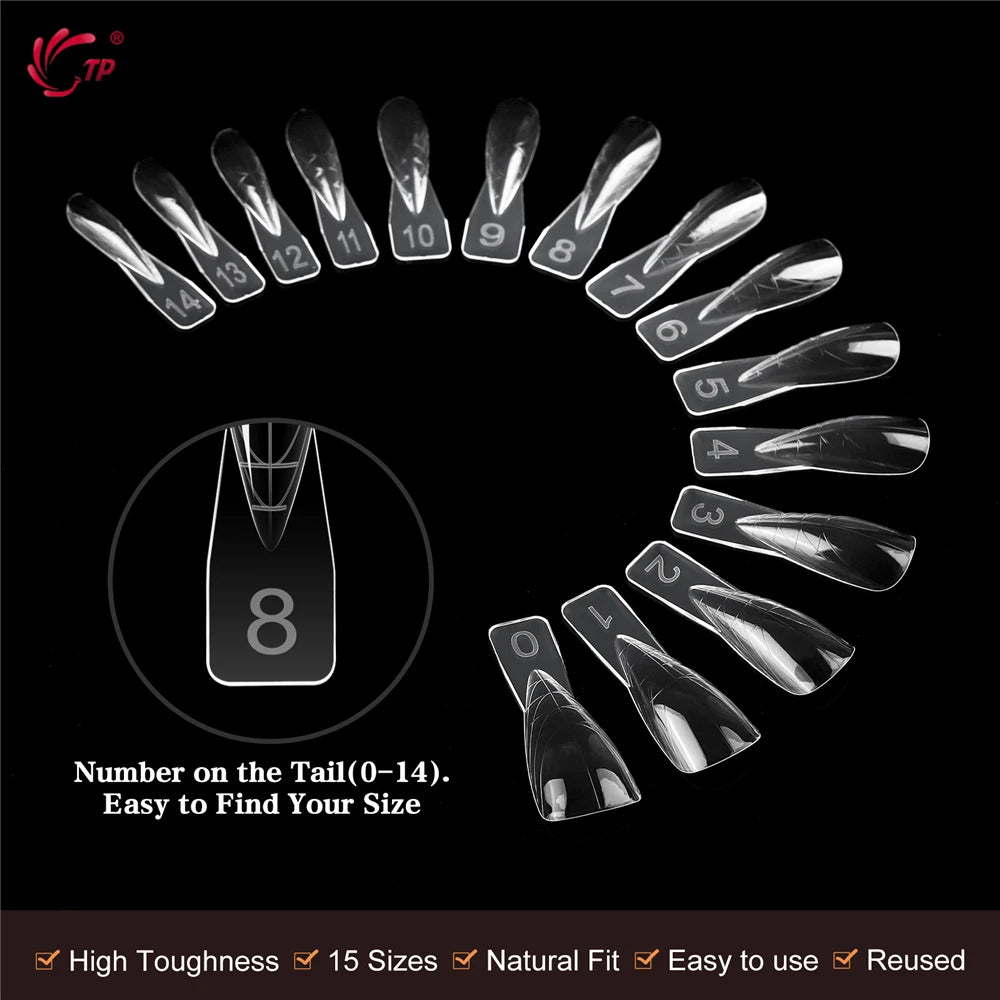 Formes d'extension d'ongles réutilisables TP 150 pcs – Moules stiletto acryliques pour gel poly, couverture complète, 15 tailles