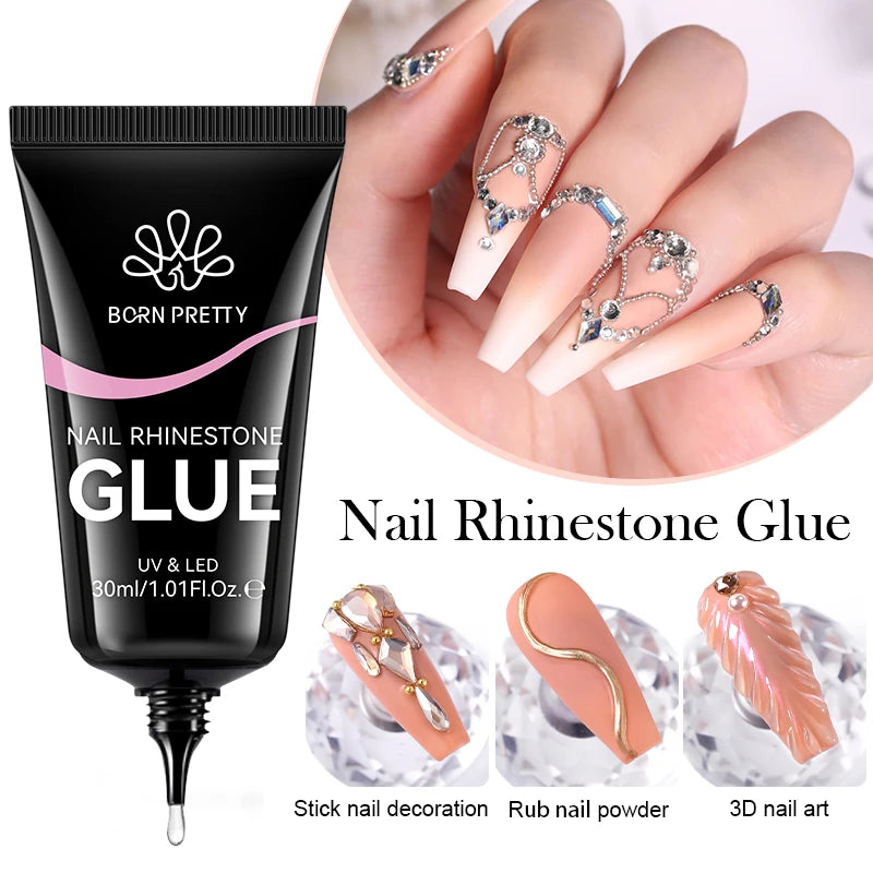 BORN PRETTY 30ml Rhinestones Glue Nail Gel Polish For Manicure Transparent Nail Art Sticky Gel Strong Jewelry Decorations
