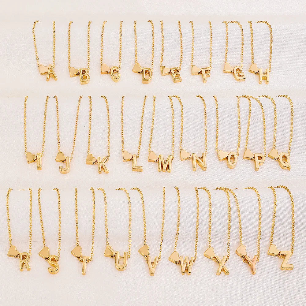 LATS Fashion Tiny Heart Dainty Necklace Gold Silver Color 26 Letter Name Choker For Women Pendant Bracelets Jewelry Gift