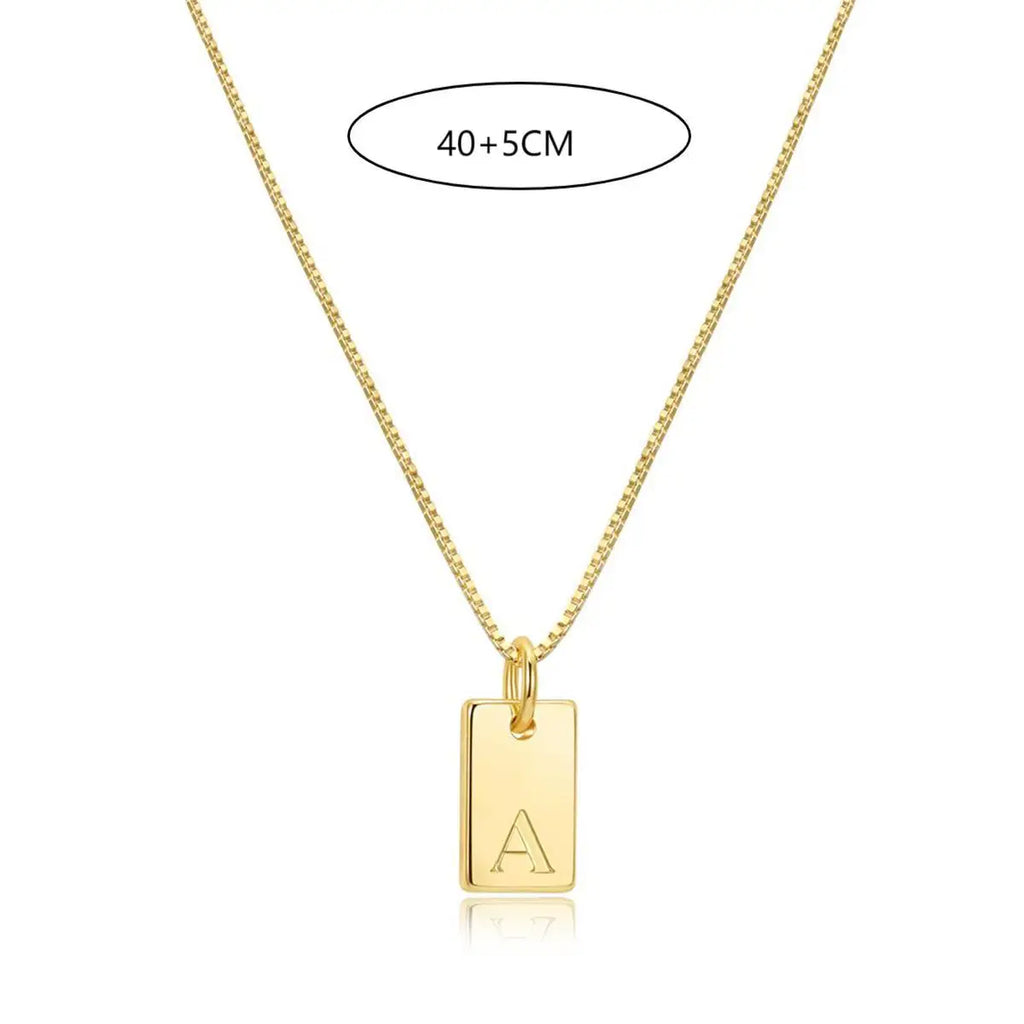 Collier Initiale Lettre Plaqué Or – Acier Inoxydable Gravé, Pendentif Carré, 26 Lettres Disponibles