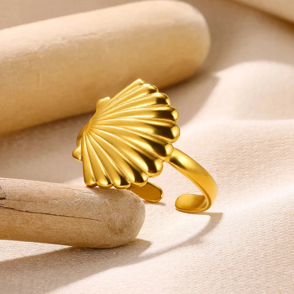 316L Stainless Steel Shell Rings for Women Adjustable Gold Color Little Star Open Rings Female Jewelry Weddings Gifts New Trendy