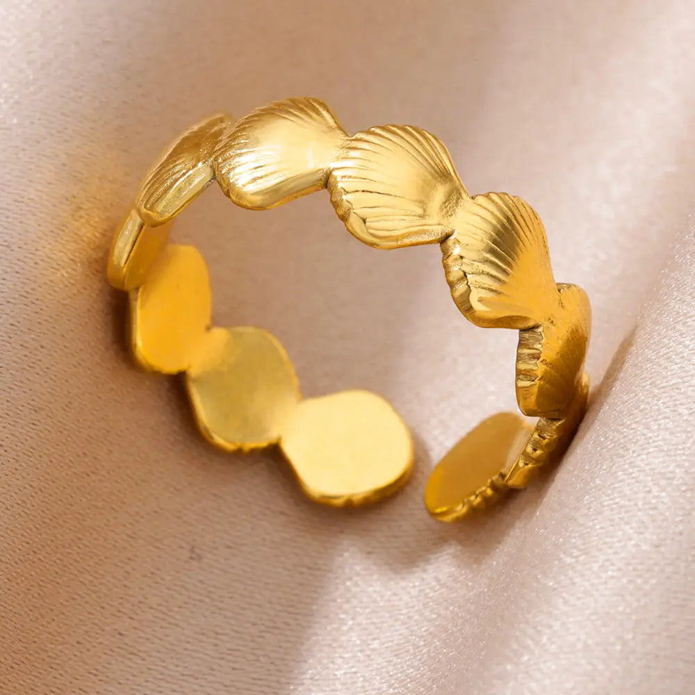 316L Stainless Steel Shell Rings for Women Adjustable Gold Color Little Star Open Rings Female Jewelry Weddings Gifts New Trendy
