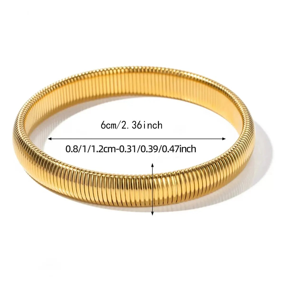 Waterproof Stainless Steel Retro Elasticity Thick Metal Polish Bracelet 18K Gold Plated Trend Fashion Unisex Jewelry Men Women