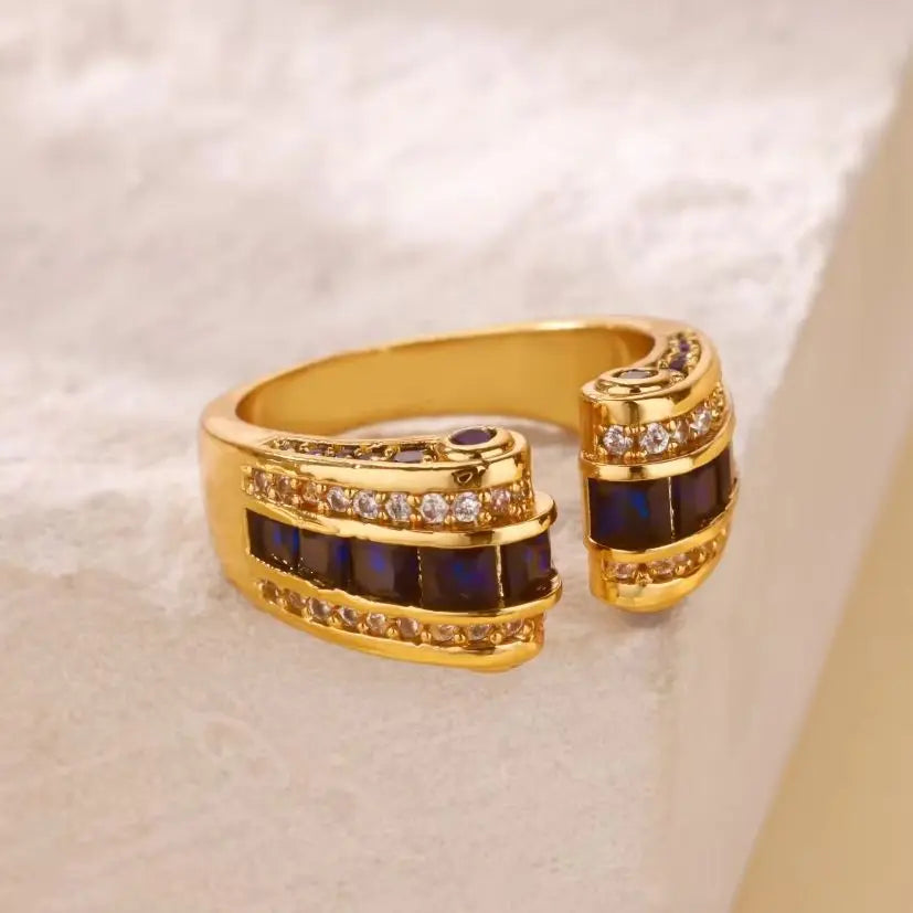 Bague Femme Gothique Ajustable Plaquée Or 18K – Acier Inoxydable, Design Géométrique Vintage Punk