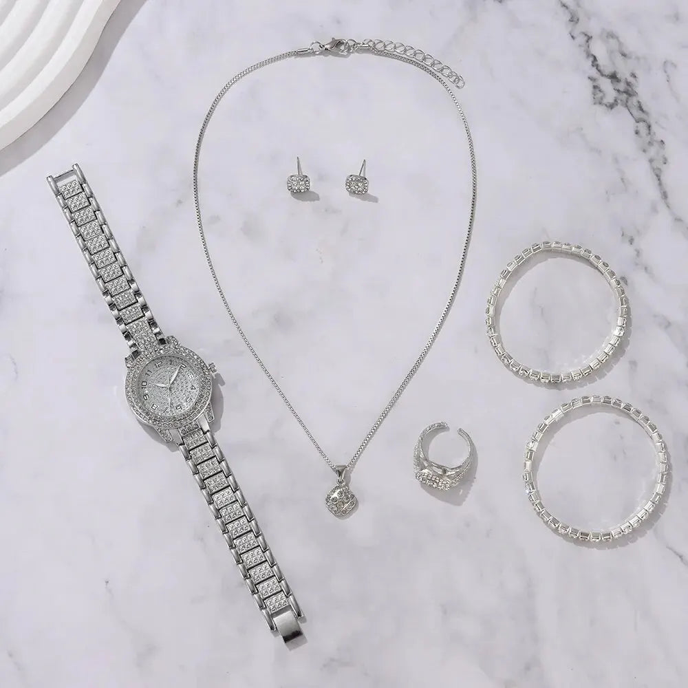 Lot de 6 Montres Femme Luxe Élégantes en Alliage avec Cristaux – Bracelet Strass Quartz Cadeau