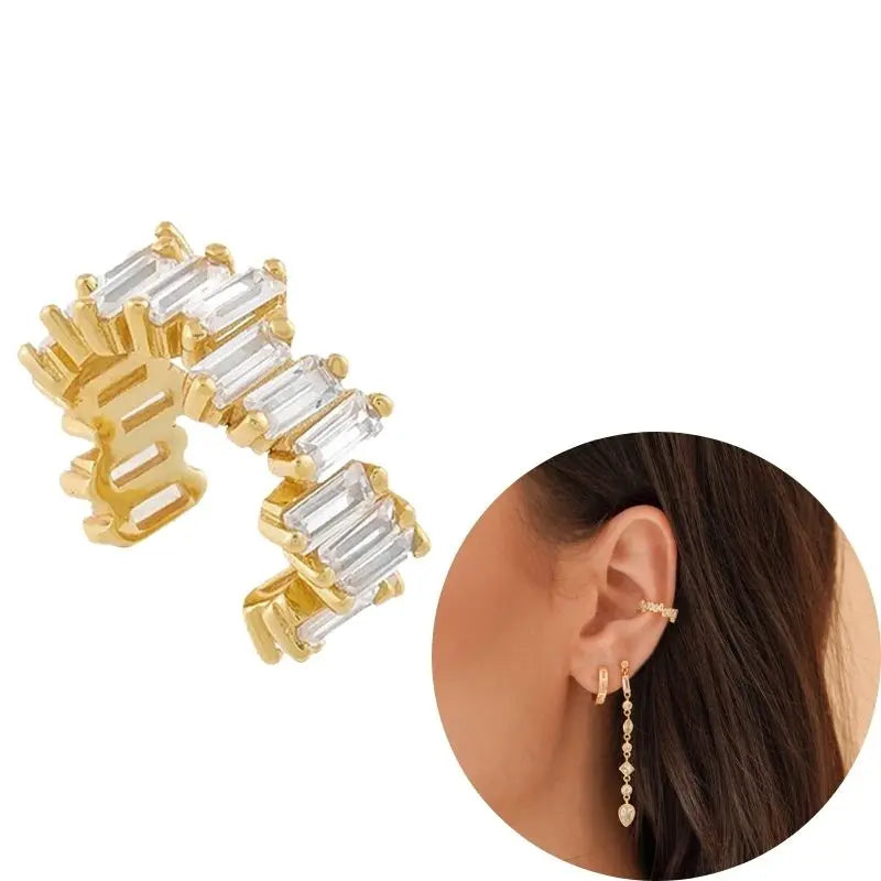 1 PCS Plated 24K High-end Geometric Design Ear Clip Women Without Perforated Geometric Cartilage Exquisite Jewelry Earrings Gift