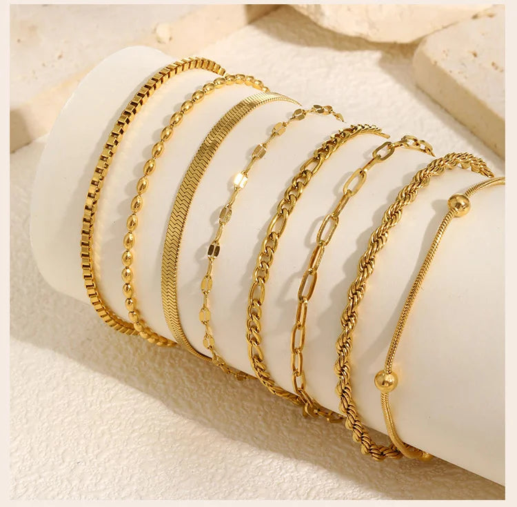 Bracelet Femme Chaîne Chevron Plaqué Or 14K – Acier Inoxydable, Imperméable & Anti-Ternissement