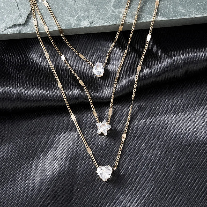Collier Femme Pendentif Cœur Zircon Cubique – Chaîne Maille, Alliage & Cuivre, Style Tendance