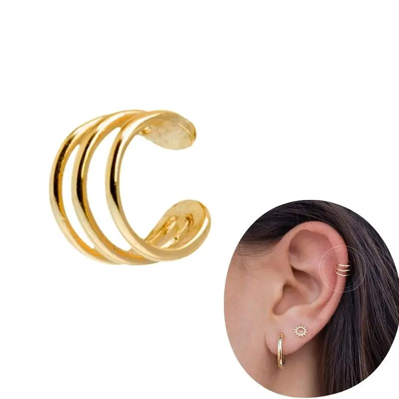 1 PCS Plated 24K High-end Geometric Design Ear Clip Women Without Perforated Geometric Cartilage Exquisite Jewelry Earrings Gift