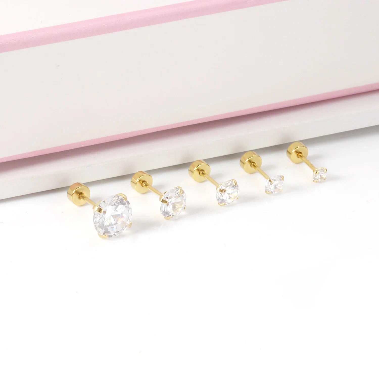 LUXUSTEEL 1Pairs/2Pcs Stainless Steel Crystal Studs Earrings For Women Men 4 Prong Tragus Round Clear Cubic Zirconia Ear Jewelry