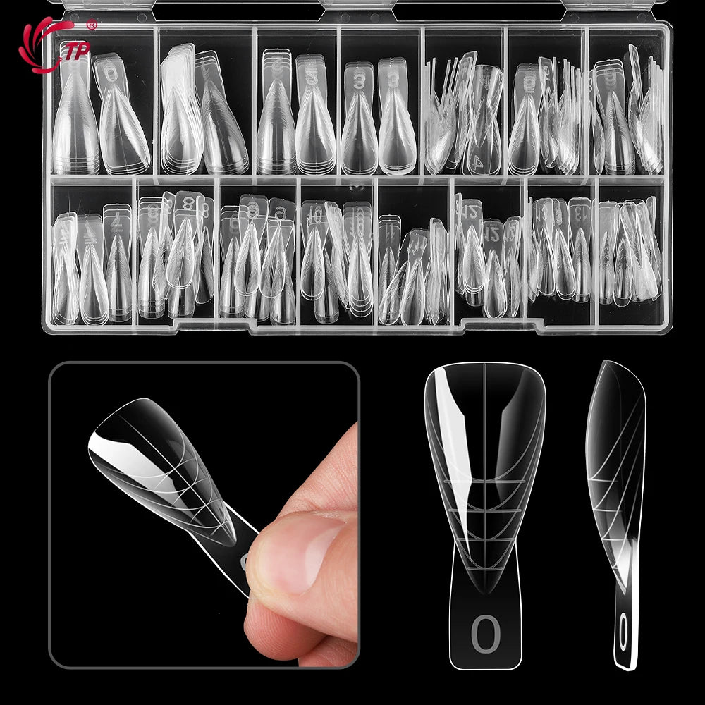 Formes d'extension d'ongles réutilisables TP 150 pcs – Moules stiletto acryliques pour gel poly, couverture complète, 15 tailles