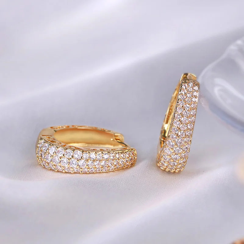 Boucles d'Oreilles Créoles Zircon Cubique Femme – Laiton & Cuivre, Design Géométrique Tendance