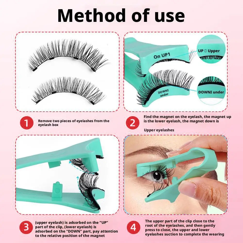Magnetic Fake Eyelashes Set Reusable 3D Glue-free Waterproof Natural False Eyelashes With Travel-friendly Applicator