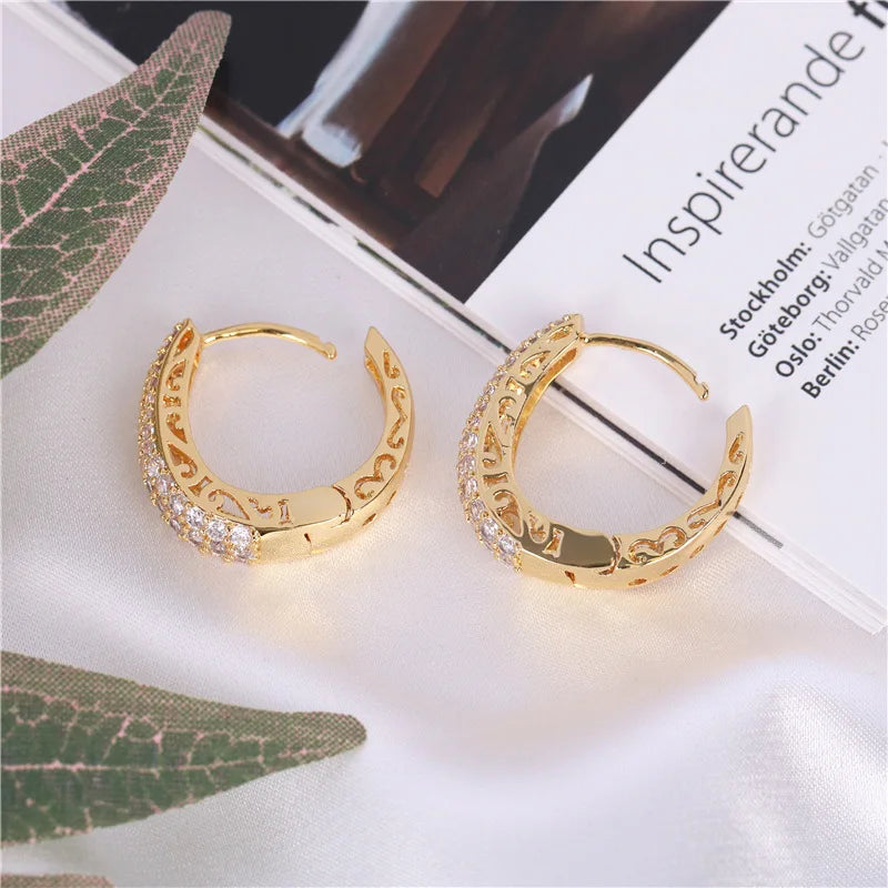 Boucles d'Oreilles Créoles Zircon Cubique Femme – Laiton & Cuivre, Design Géométrique Tendance