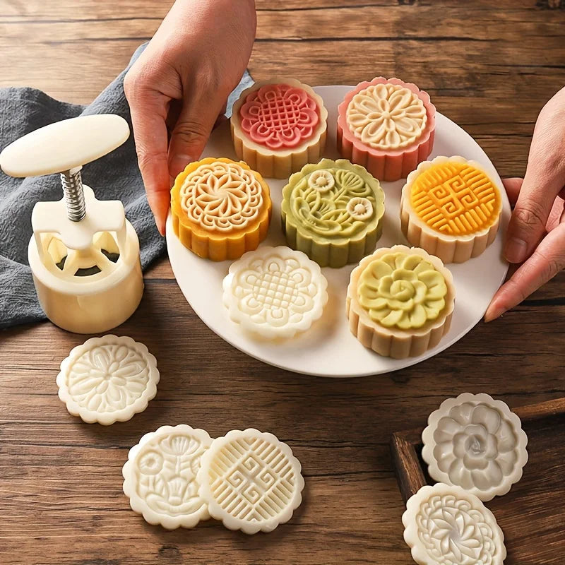 1 set DIY Mooncake Mold Plastic Hand Press Pastry Mold Hand Press Mung Bean Cake Model Pastry Embossing Make Kitchen Baking Tool