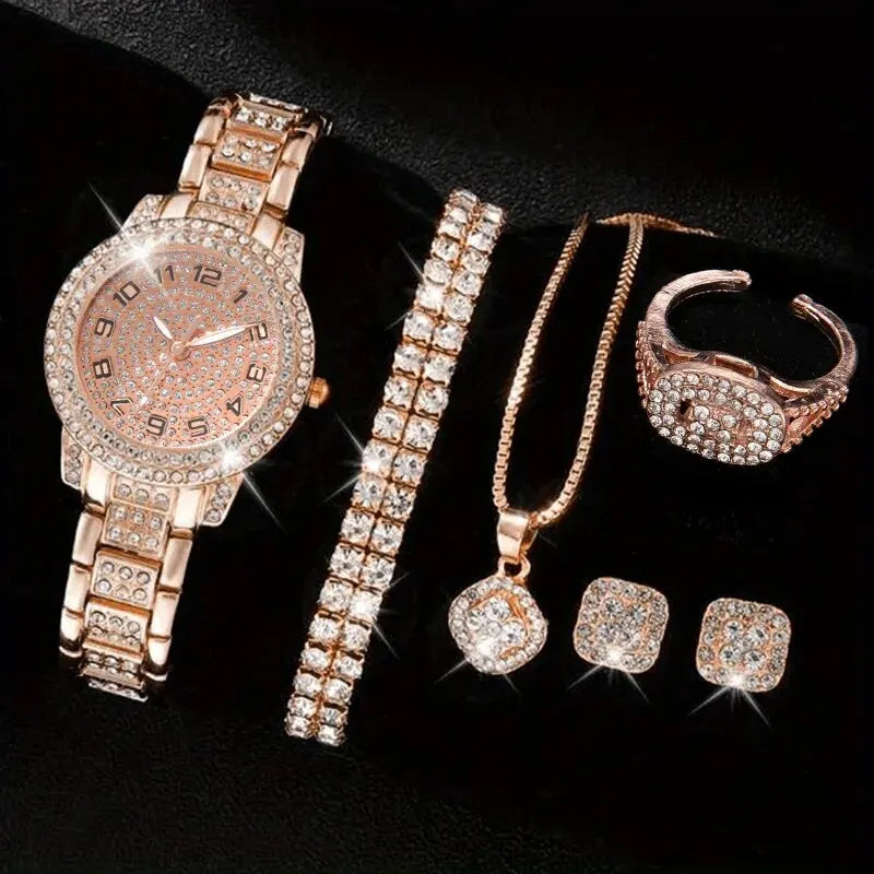 Lot de 6 Montres Femme Luxe Élégantes en Alliage avec Cristaux – Bracelet Strass Quartz Cadeau